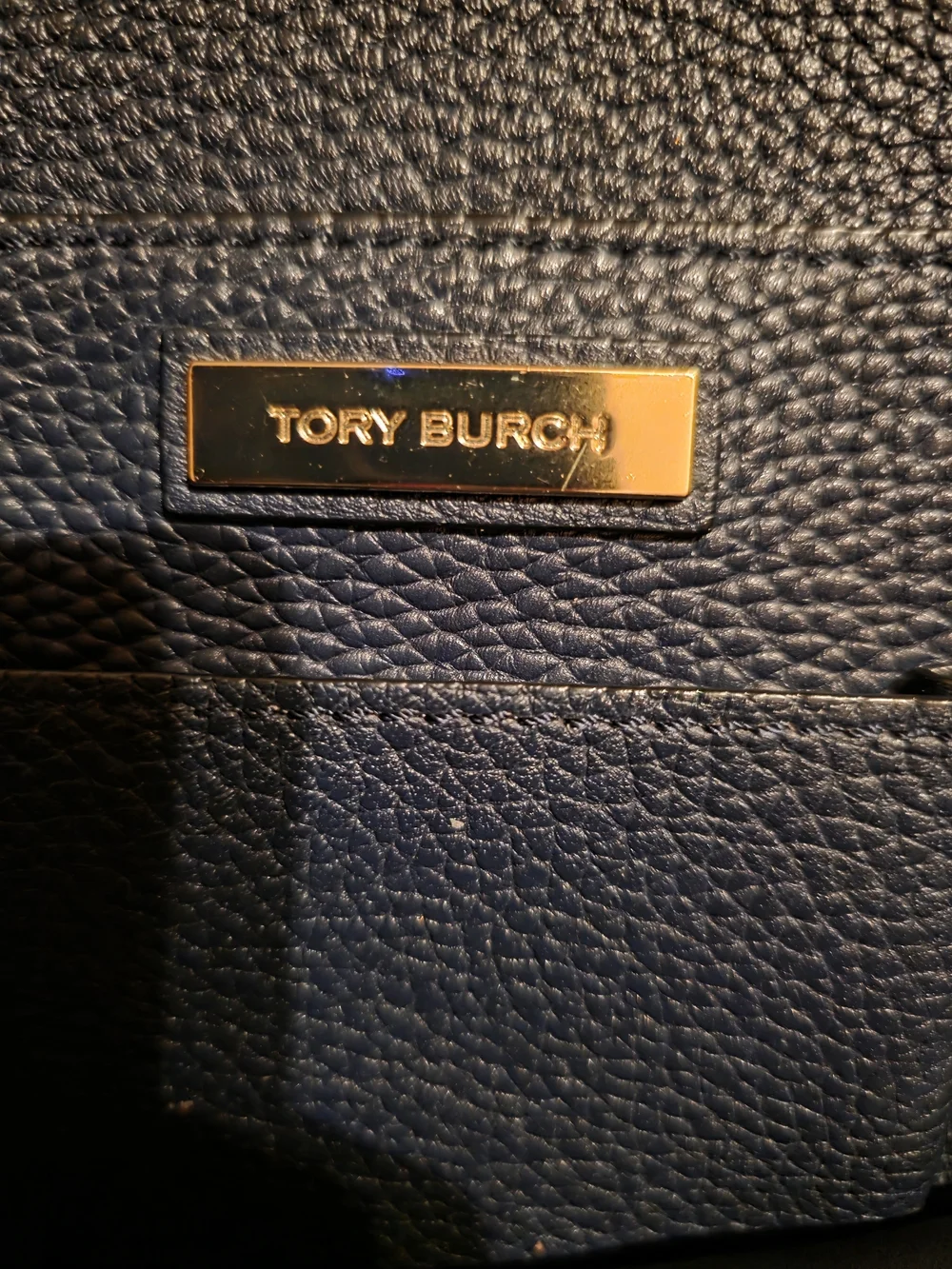 Tory Burch Perry Navy Pebbled Leather Multi-Stripe Tote Bag
